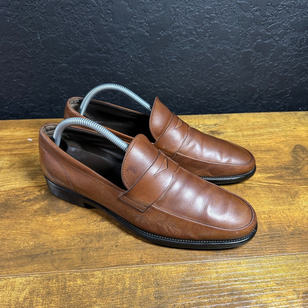 Tods Penny Loafer Brown Leather Dress Shoes Mens Size 6.5